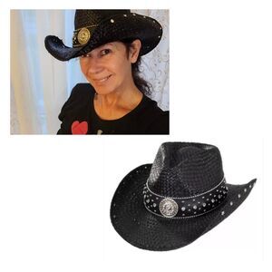 New Kenny K Black Natural Fibre Rhinestone Hat Band Size Small